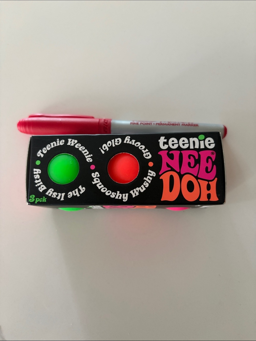 Teenie NeeDoh Squeeze Toy 3-Pack - Neon Green & Neon Orange. Unused. New